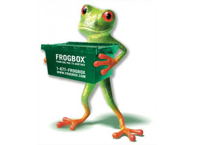 Frog holding frogbox logo